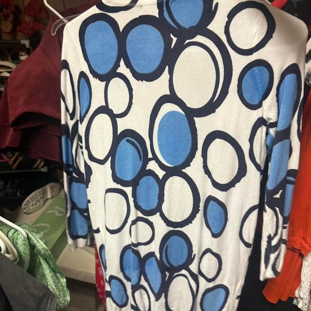 Cyrus black blue n white‎ circles cardigan  size small - Picture 4 of 5